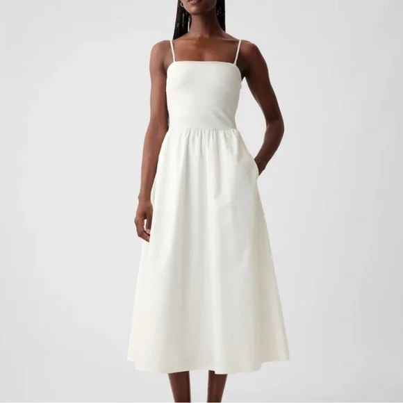 GAP Mixed Media Midi Dress Off White - Picture 2 of 9